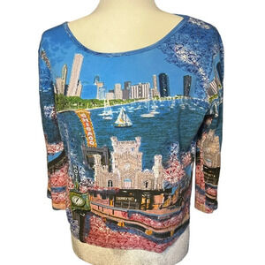 Chicago Skyline Y2K Colorful Art Shirt M